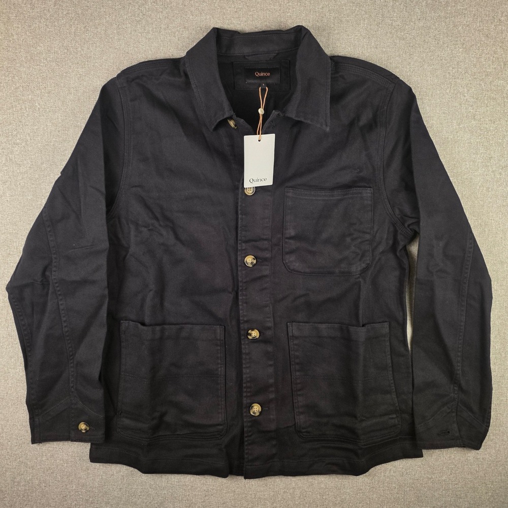 Quince Chore Jacket L Black Organic Cotton Stretch Workwear Utility Minimalist